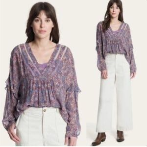 Frye Violet Paisley Floral Print Long Sleeve Blouse SET NWT sz M